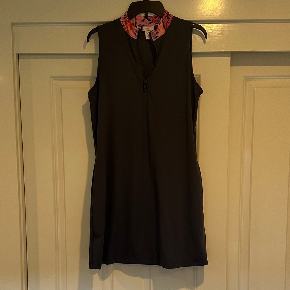 Tommy Bahama Sleeveless Black Mini Dress with Pink Floral Collar